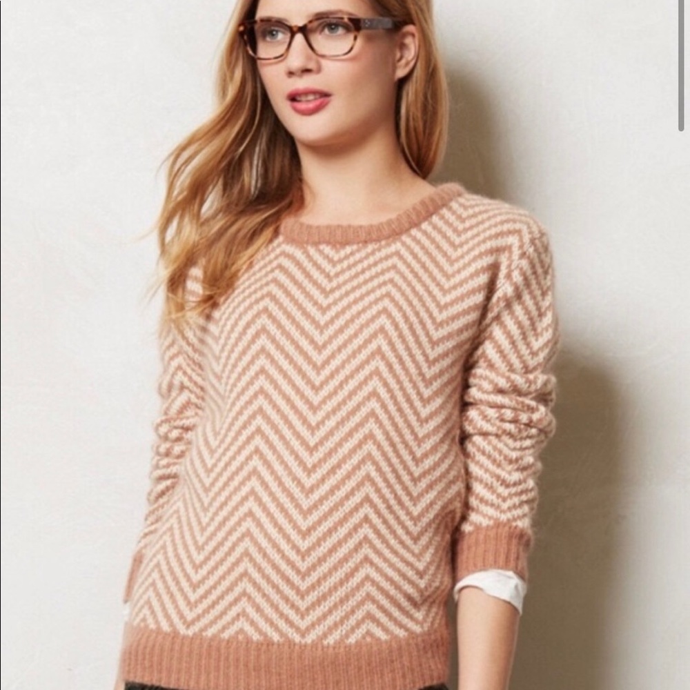 Anthropology sweater in Cream and Tan chevron